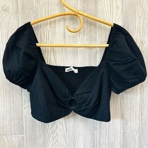 NEW! LINEN ELODIE Crop Top in black! Size XL Puff Sleeve Boho Summer
